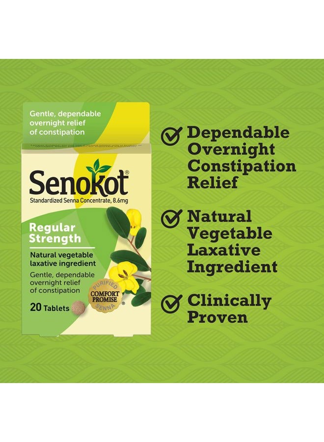 Senokot Regular Strength, Natural Vegetable Laxative Ingredient senna for Gentle Dependable Overnight Relief of Occasional Constipation, 20 Tablets - Image 2