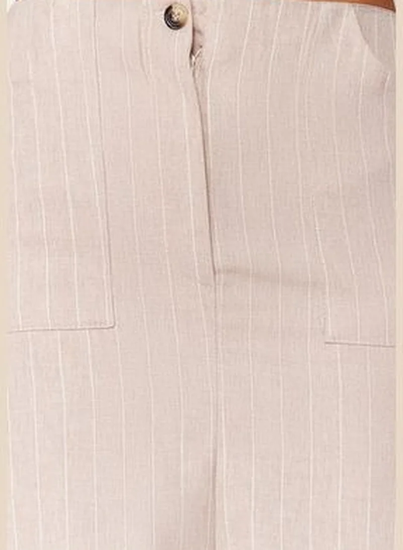 trendyol Beige Striped Slit Detailed Midi Woven Skirt TWOSS24ET00100