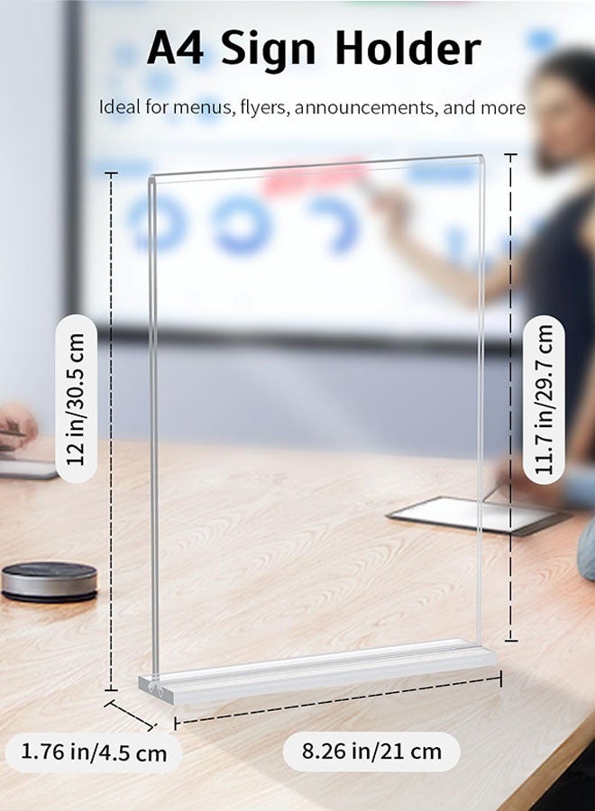 حامل لافتات أكريليك A4، 3 حزم حامل لافتات عمودي على شكل حرف T مع قاعدة، حاملات منشورات زجاجية شفافة على الوجهين لطاولة المكتب للمطعم والمكتب والمتجر والمنزل لعرض إطارات الصور - Image 2