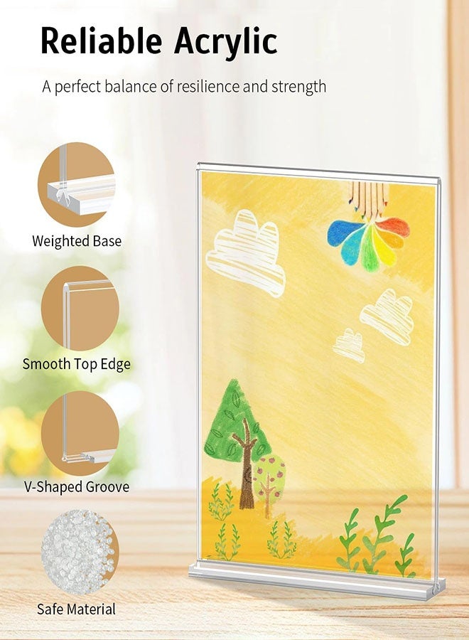 حامل لافتات أكريليك A4، 3 حزم حامل لافتات عمودي على شكل حرف T مع قاعدة، حاملات منشورات زجاجية شفافة على الوجهين لطاولة المكتب للمطعم والمكتب والمتجر والمنزل لعرض إطارات الصور - Image 3