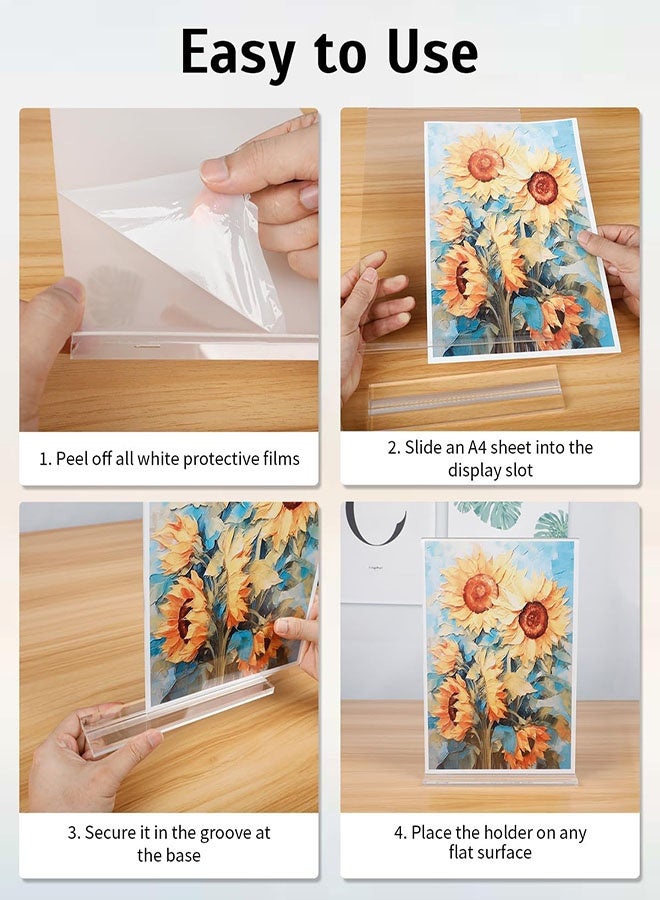 حامل لافتات أكريليك A4، 3 حزم حامل لافتات عمودي على شكل حرف T مع قاعدة، حاملات منشورات زجاجية شفافة على الوجهين لطاولة المكتب للمطعم والمكتب والمتجر والمنزل لعرض إطارات الصور - Image 4