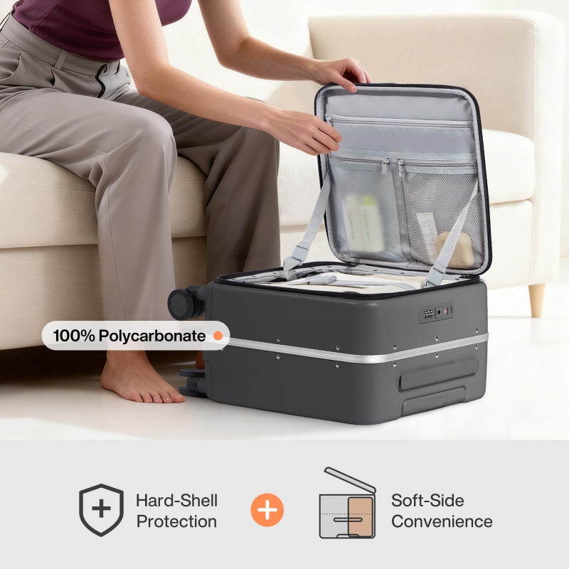 mixi 17x14x9 Carry On Luggage Underseat PC Hard Shell Suitcase Top Opening Aluminum Frame Travel Suitcases with Wheels, Rock Gray - Image 3