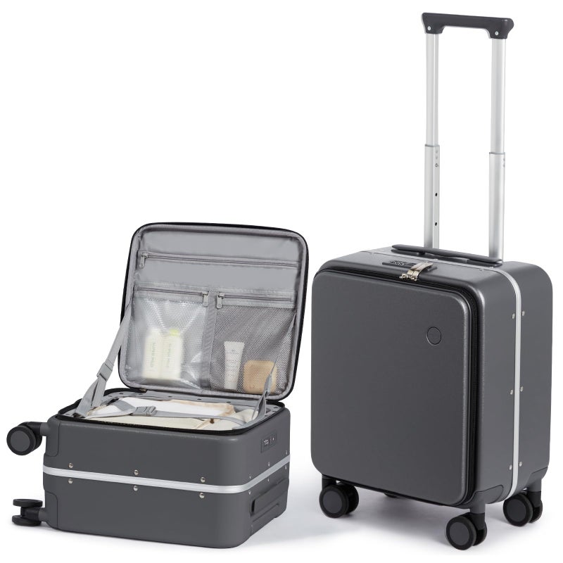 mixi 17x14x9 Carry On Luggage Underseat PC Hard Shell Suitcase Top Opening Aluminum Frame Travel Suitcases with Wheels, Rock Gray - Image 1