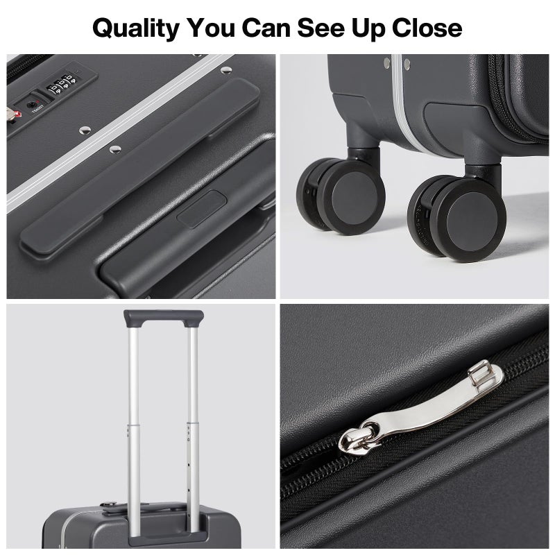 mixi 17x14x9 Carry On Luggage Underseat PC Hard Shell Suitcase Top Opening Aluminum Frame Travel Suitcases with Wheels, Rock Gray - Image 4