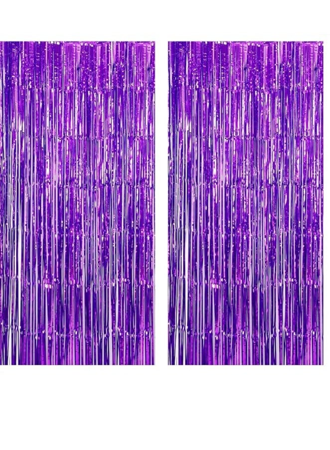 ستارة ارجوانية كبيرة جدا بتصميم شراشيب من ورق القصدير بمقاس 6.4×8 قدم مناسبة لتزيين حفلات الزفاف  وحفلات توديع العزوبية (قطعتان)، سادة عدد القطع: 2 - Image 1