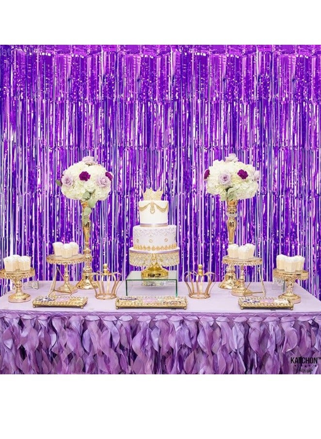 ستارة ارجوانية كبيرة جدا بتصميم شراشيب من ورق القصدير بمقاس 6.4×8 قدم مناسبة لتزيين حفلات الزفاف  وحفلات توديع العزوبية (قطعتان)، سادة عدد القطع: 2 - Image 2