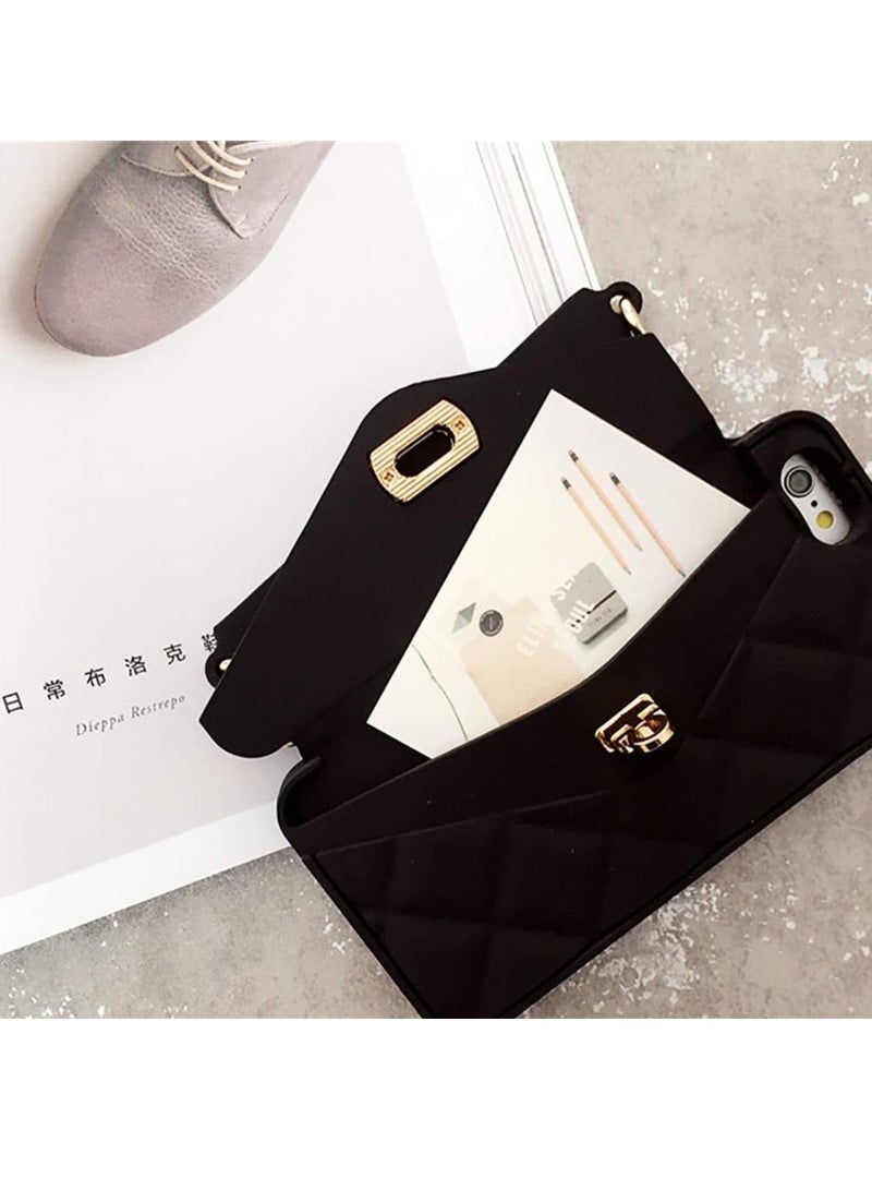 iPhone 15 Pro Max Wallet Case,Crossbody Phone Case with Lanyard Strap Cute Purse Case Flip Credit Card Holder Soft Silicone Girls Lady Handbag Case for iPhone 15 Pro Max Black  - Image 4