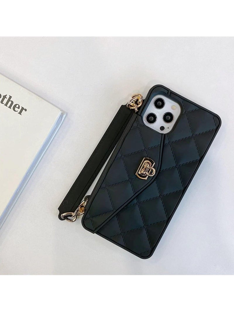 iPhone 15 Pro Max Wallet Case,Crossbody Phone Case with Lanyard Strap Cute Purse Case Flip Credit Card Holder Soft Silicone Girls Lady Handbag Case for iPhone 15 Pro Max Black  - Image 2
