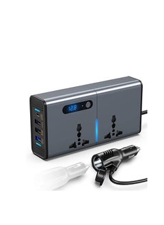 Generic 200W Car Power Inverter, DC 12/24V to 220V AC Car Inverter,3 USB 1 Type-C Ports Charger Adapter Car Plug Converter with Switch and Current LCD Screen (Silver gray)  - Image 1