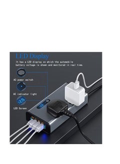 Generic 200W Car Power Inverter, DC 12/24V to 220V AC Car Inverter,3 USB 1 Type-C Ports Charger Adapter Car Plug Converter with Switch and Current LCD Screen (Silver gray)  - Image 2