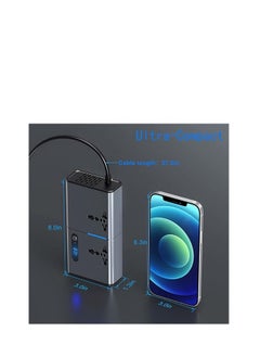 Generic 200W Car Power Inverter, DC 12/24V to 220V AC Car Inverter,3 USB 1 Type-C Ports Charger Adapter Car Plug Converter with Switch and Current LCD Screen (Silver gray)  - Image 3
