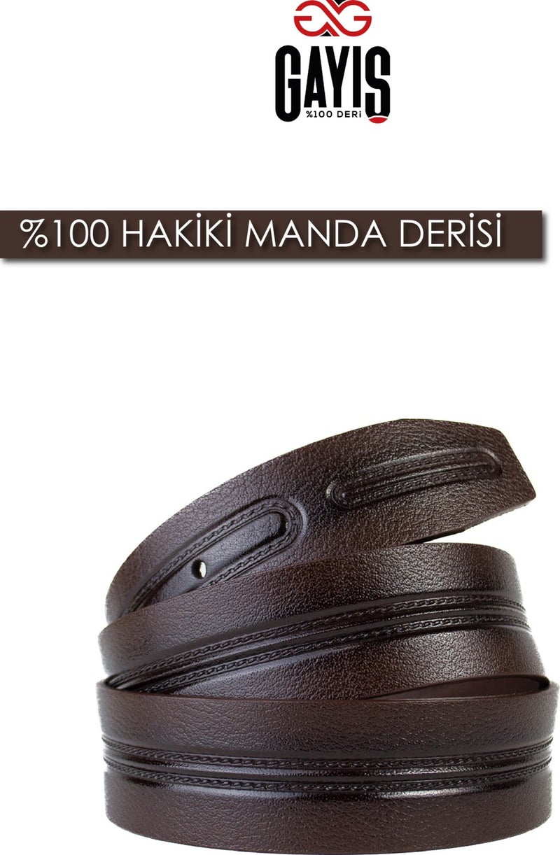 Gayış Gaış Special Oval Box | 100% Genuine Buffalo Leather | Denim-Fabric Brown Men's Belt | Gift Dowry Belt - Image 5