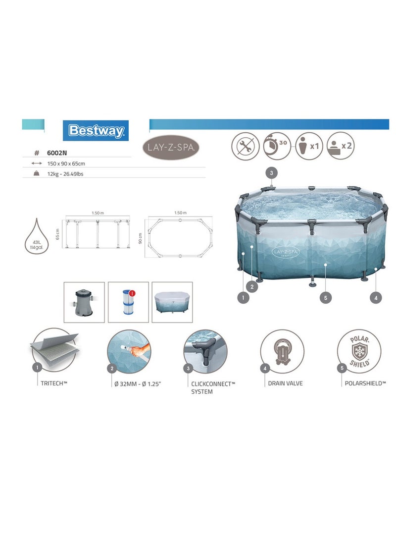 بست واي Bestway Cooling Pool for Hardening, 150cm * 65cm * 90cm Tub for 2 People with Filter Pump - No:6002N  - Image 4