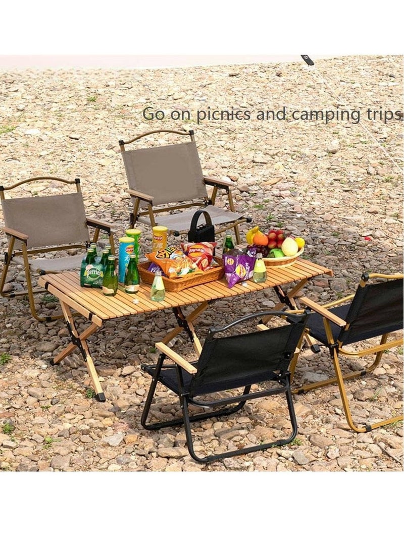 Generic 2pcs Camping Chair Folding Chair Beach Picnic Seat Portable Fishing Chair with Solid Wood Armrest Beige Oxford Cloth for Outdoor Garden Backyard Pool Picnic  - Image 5