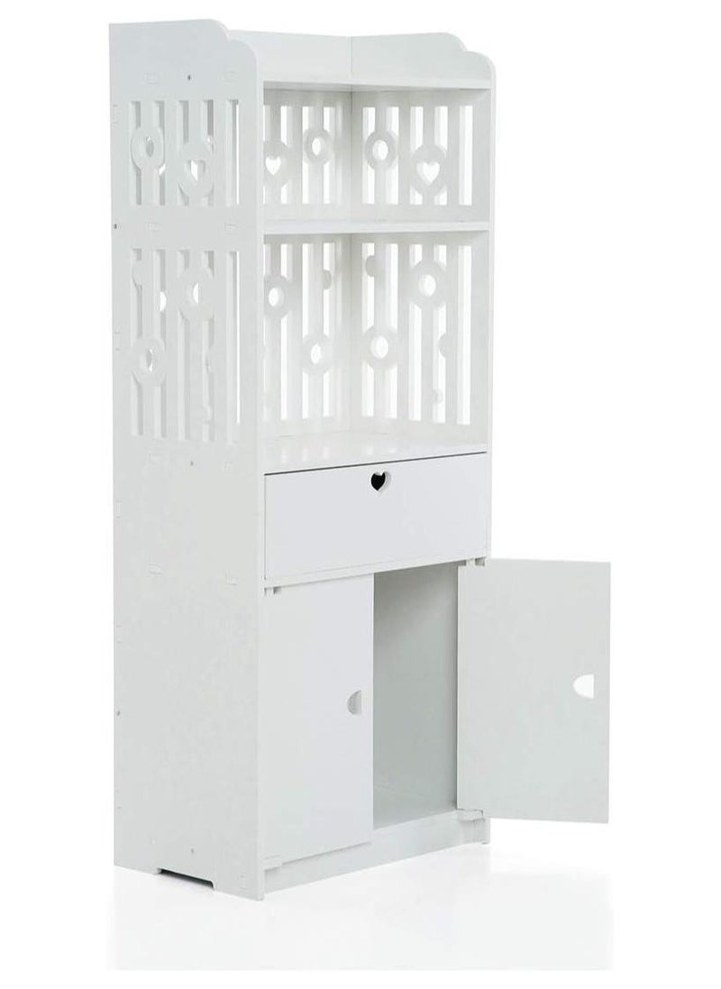 TPGP Waterproof Bathroom Storage Cabinet Floor Standing Organizer Rack Bookcase Shelf White Bathroom Decor Furniture for Living Room Bedroom Silm Shelf Cupboard with Drawer (1 PACK) - Image 1