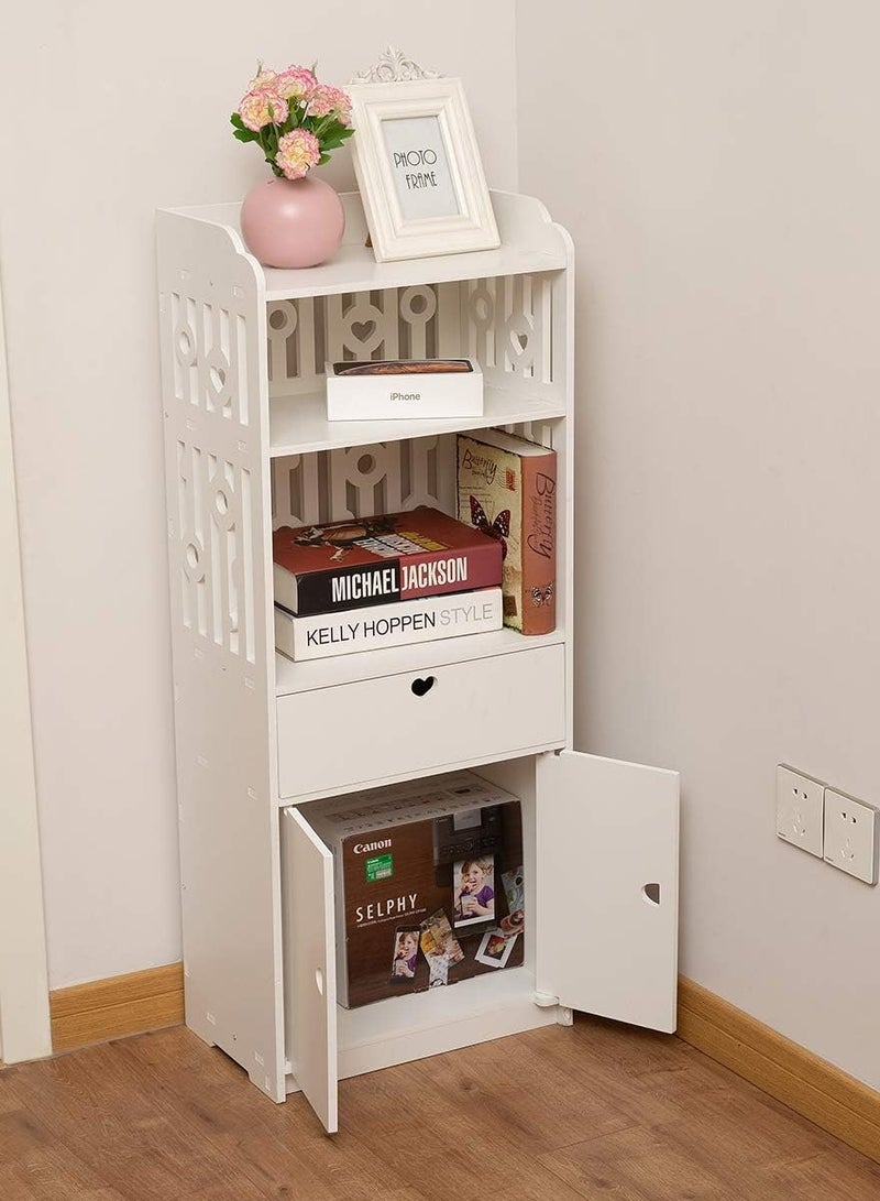 TPGP Waterproof Bathroom Storage Cabinet Floor Standing Organizer Rack Bookcase Shelf White Bathroom Decor Furniture for Living Room Bedroom Silm Shelf Cupboard with Drawer (1 PACK) - Image 5