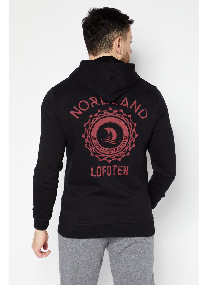 Nordland Men Hooded Long Sleeves Printed Sweatshirts, Black  - Image 3