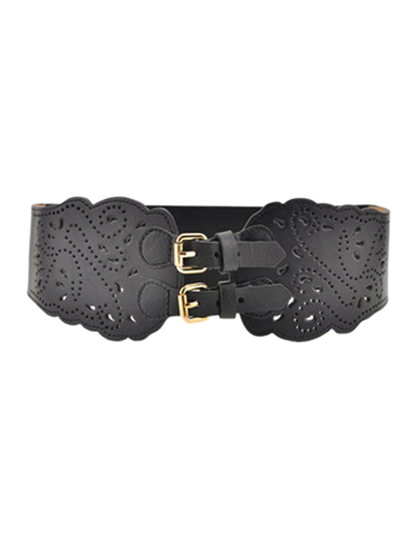 Women Wide Elastic Waist Belt Vintage Buckle Leather Elastic Stretchy Corset Cinch Belt  - Image 2