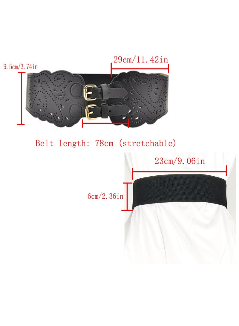 Women Wide Elastic Waist Belt Vintage Buckle Leather Elastic Stretchy Corset Cinch Belt  - Image 4