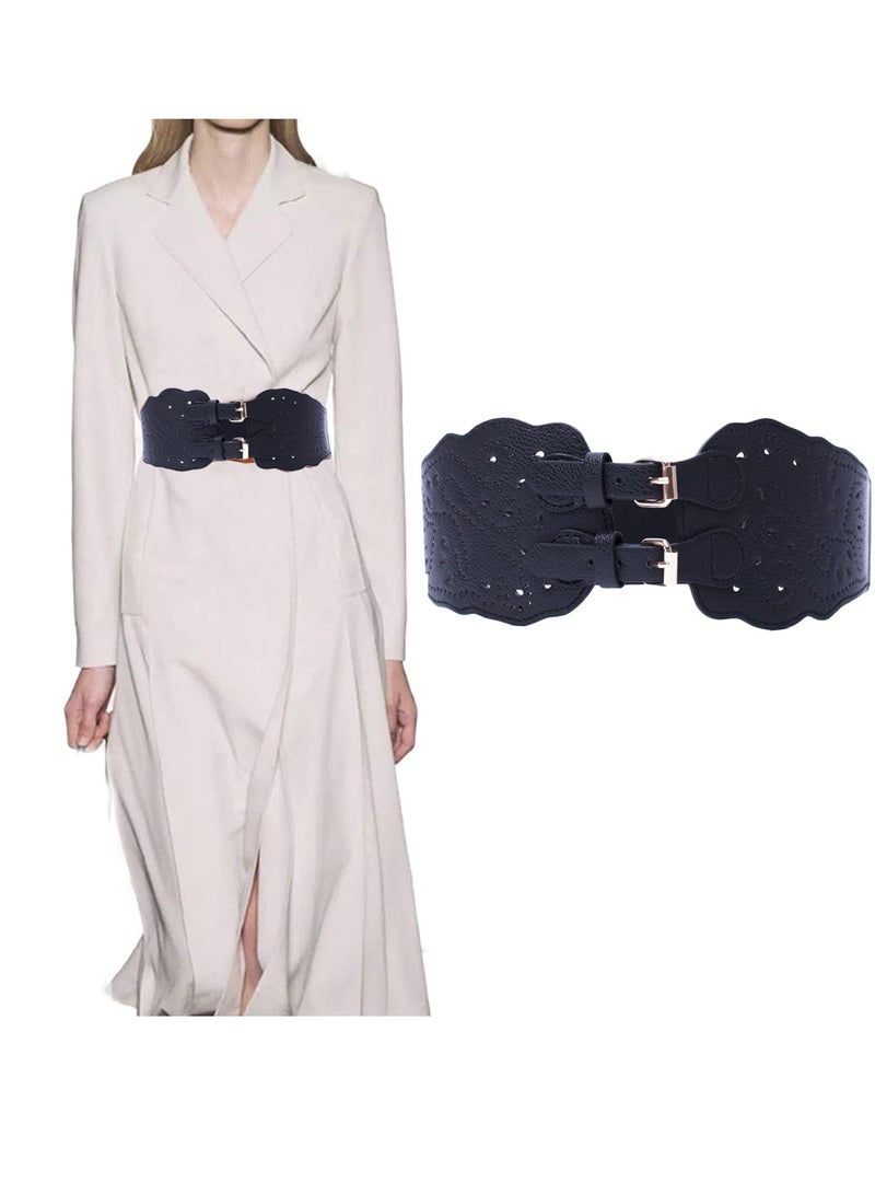 Women Wide Elastic Waist Belt Vintage Buckle Leather Elastic Stretchy Corset Cinch Belt  - Image 5