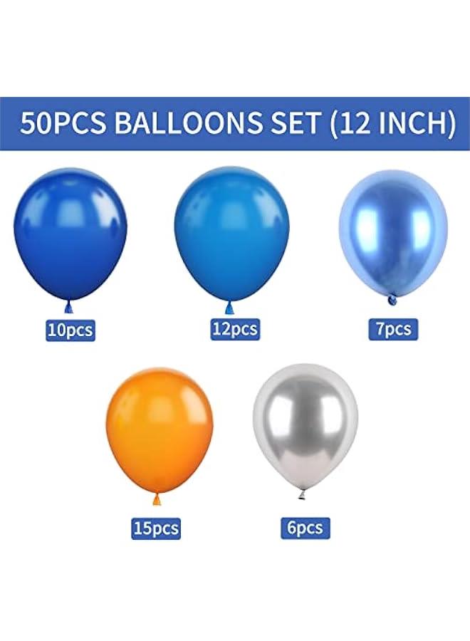 Arabest 50 Orange Royal Blue Metallic Silver 12 inch Balloons with Ribbons for Birthday Party Wedding Baby Shower Graduate Decorations - Image 2