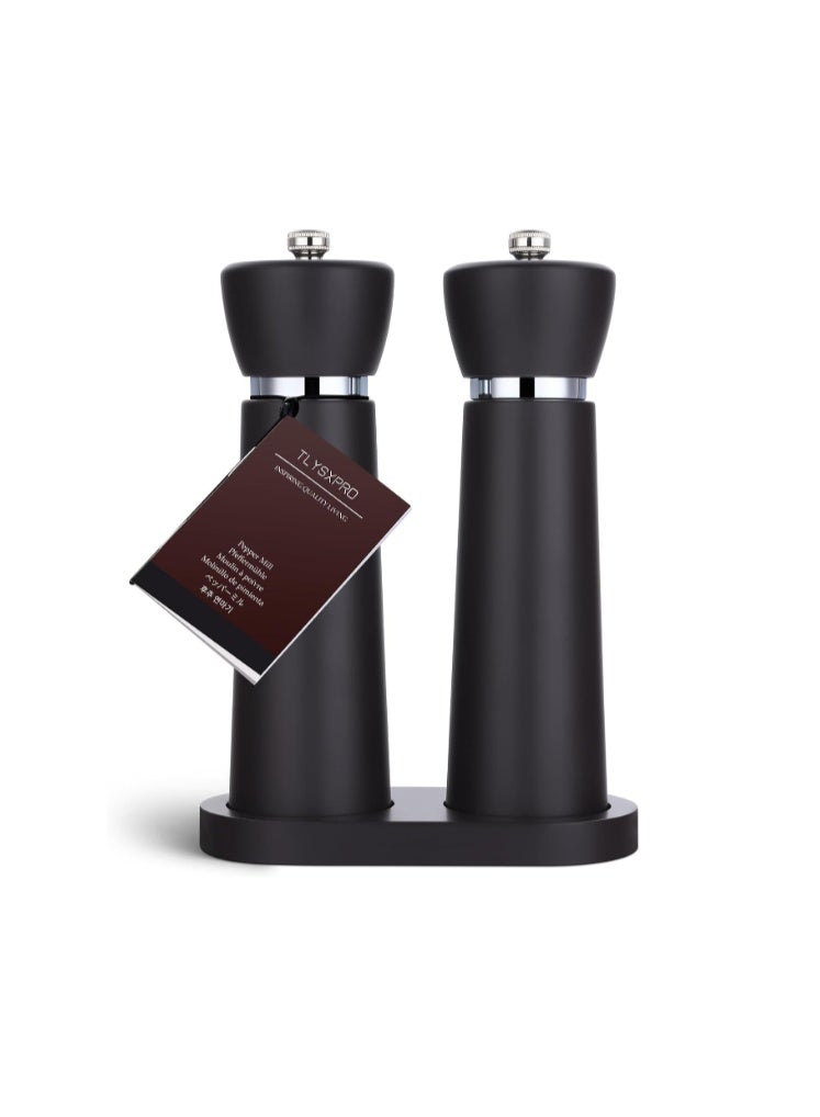TLYSXPRO Wooden Salt and Pepper Grinder Set, Refillable Salt and Pepper Mill with Adjustable Upgraded Large Size Ceramic Burr, Manual Pepper Grinder with Beech Wood Body, 8.3” Tall - Image 1