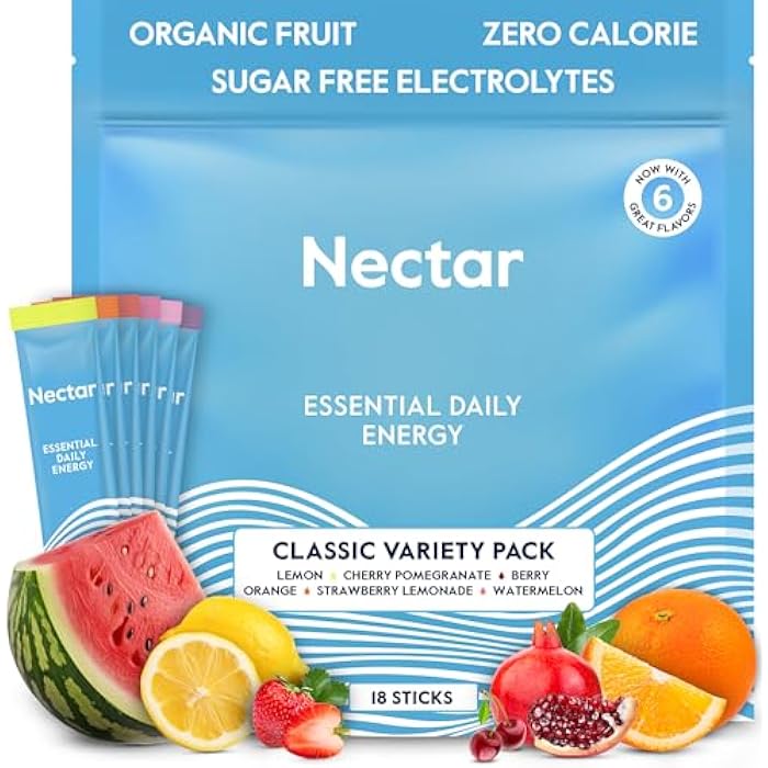 Nectar Energy Booster - Organic Caffeine, B12 & Electrolytes - Sugar Free & Zero Calorie – Healthy Coffee, Energy Drink & Soda Alternative – Hydration & Energy Supplement (Variety 18 Powder Packets) - Image 1