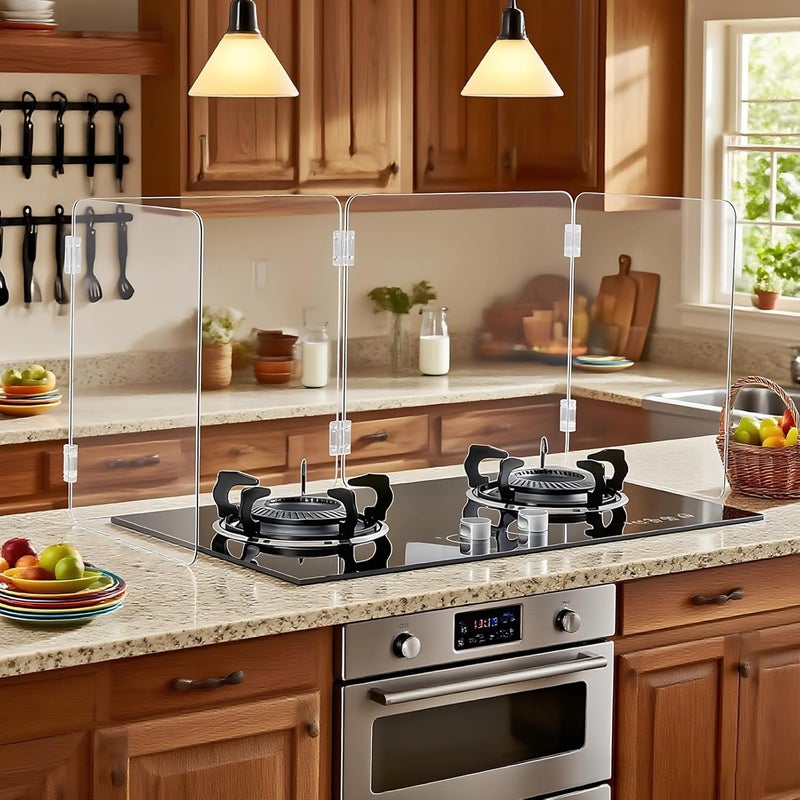 4-Piece Acrylic Cooktop Splatter Guard, Protective Cover For Induction Stoves, Heat-Resistant Kitchen Shield, Easy Assembly And Storage, Clear Design For Various Stovetops - Image 5