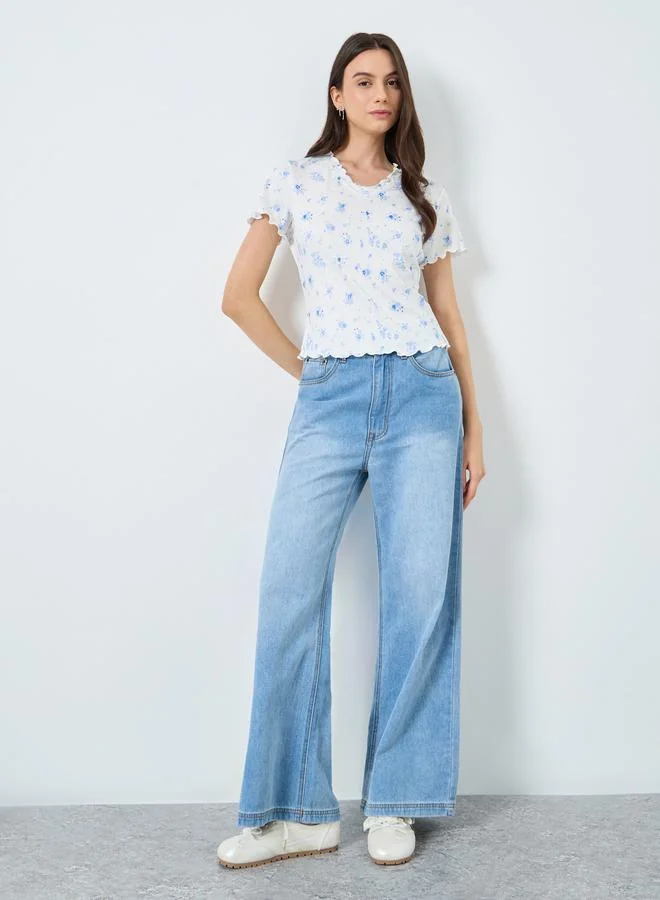 Take Two Take Two Graphic Ditsy Printed Ribbed T-Shirt