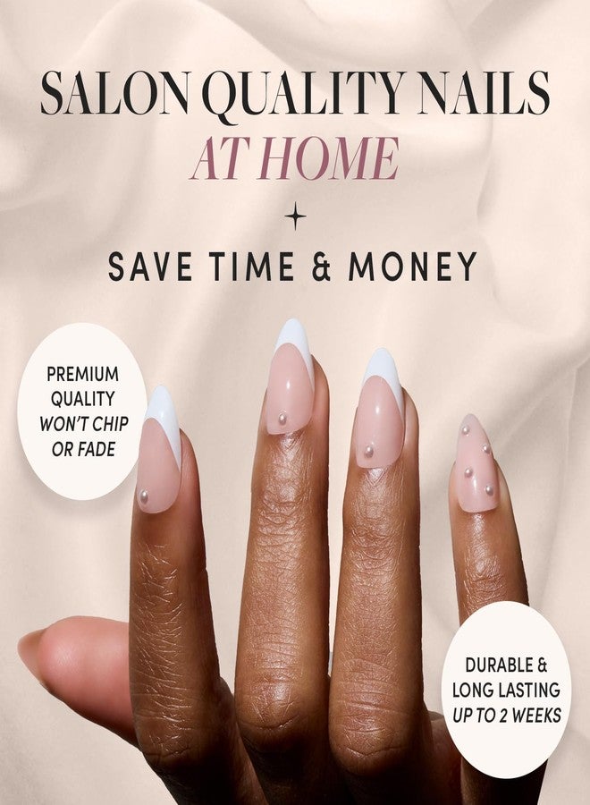 Glamnetic x GLAMZILLA Press On Nails - ALWAYS & FOREVER | Short Almond French Tip Fake Nails with 3D Pearls, Salon Quality Wedding Nails | 15 Sizes - 30 Nail Kit with Glue - Image 2