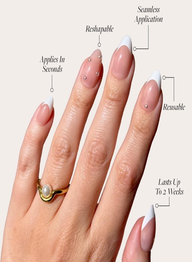 Glamnetic x GLAMZILLA Press On Nails - ALWAYS & FOREVER | Short Almond French Tip Fake Nails with 3D Pearls, Salon Quality Wedding Nails | 15 Sizes - 30 Nail Kit with Glue - Image 3