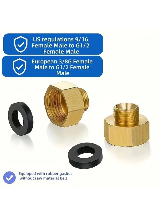 Brass Connector Adapter 2pcs Pipe Thread Conversion Fittings US Standard 9 16 To G1 2 - Image 2