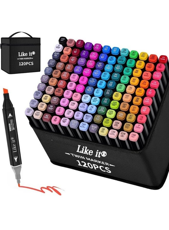 Like-It like it Dual Tip Art Markers Colours For Painting Sketching Calligraphy Drawing - Twin Head Permanent Marker Pens For Kids Adult Beginners Art Lovers Marker Set (120), Multicolor - Image 1