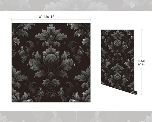 FLFK Gothic Floral Wallpaper Peel and Stick 16in x 64in Moody Dark Wallpaper for Bedroom Shelf Cabinet Drawers Countertops Decor - Image 3