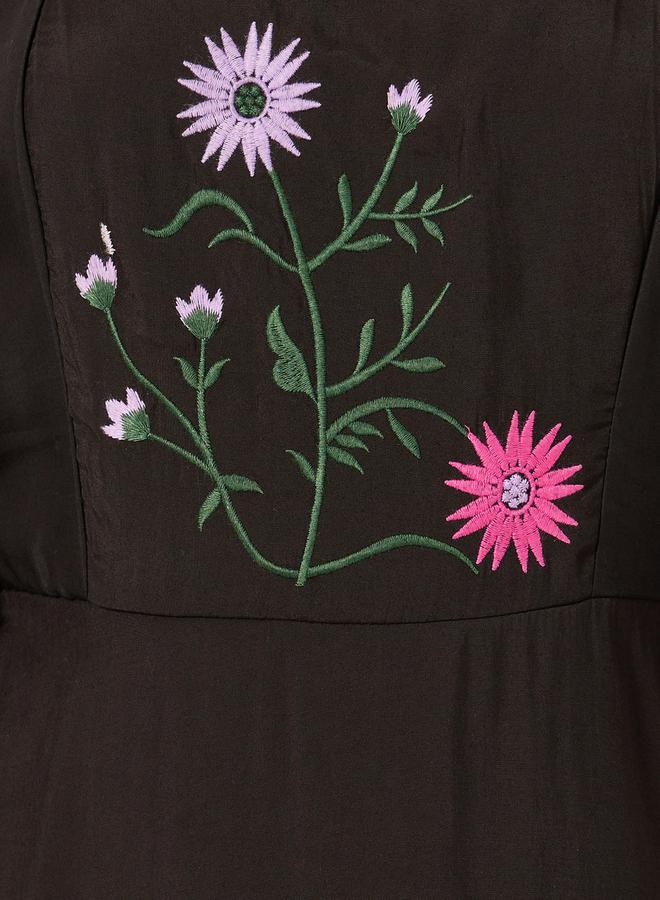 Styli Embroidered Elbow Sleeves Tiered Maxi Dress - Image 4