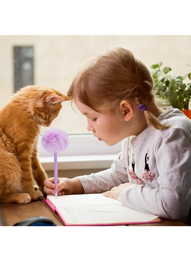 erorex 4Pcs Pom Pom Fluffy Ball Ballpoint Pens Fluffy Ballpoint Pen Pens For Ballpoint Fuzzy Pens Be Used ?For School Office Teachers Students Birthday Party Yellow Green Pink Puple - Image 2