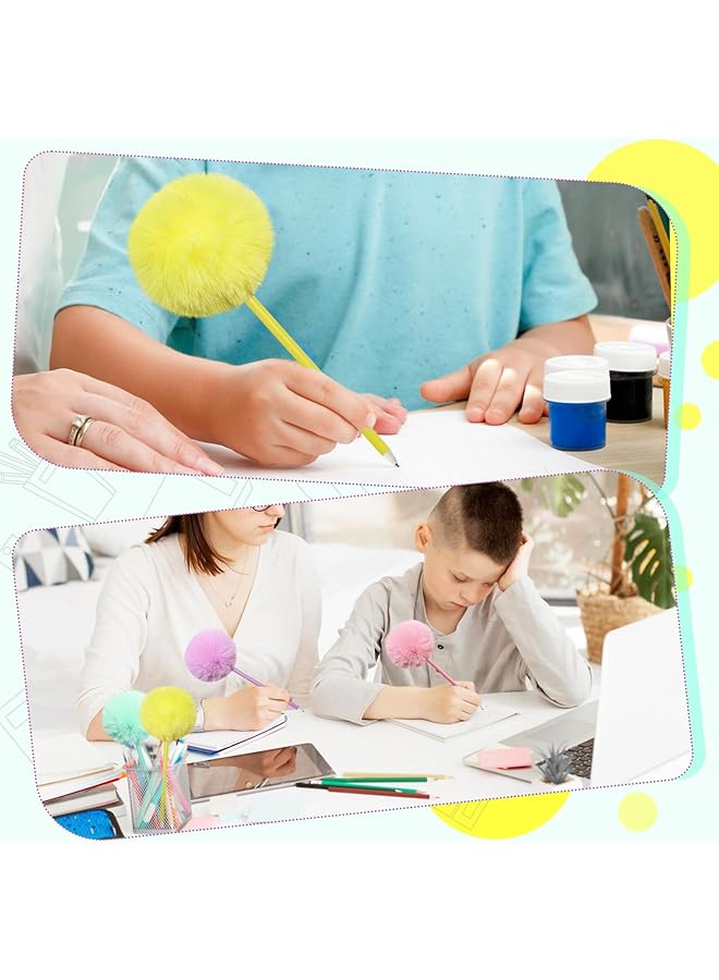 erorex 4Pcs Pom Pom Fluffy Ball Ballpoint Pens Fluffy Ballpoint Pen Pens For Ballpoint Fuzzy Pens Be Used ?For School Office Teachers Students Birthday Party Yellow Green Pink Puple - Image 4