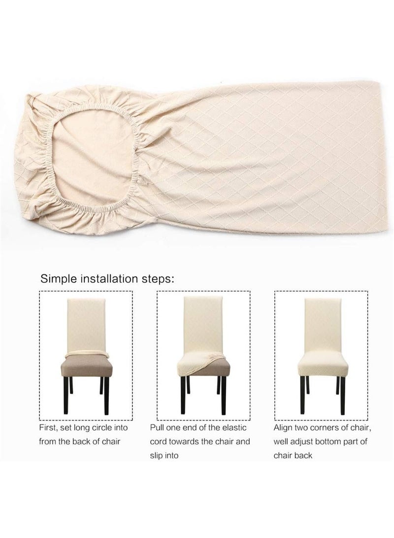 Stretch Dining Chair Polyester Spandex Fabric Slipcovers Washable Removable Chair Slipcover Dining Chair Protector Cover, for Kitchen, Dining Room (Beige/Jacquard,Pack of 4) - Image 4