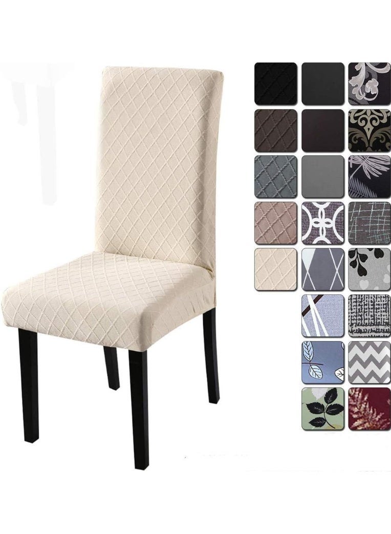 Stretch Dining Chair Polyester Spandex Fabric Slipcovers Washable Removable Chair Slipcover Dining Chair Protector Cover, for Kitchen, Dining Room (Beige/Jacquard,Pack of 4) - Image 1
