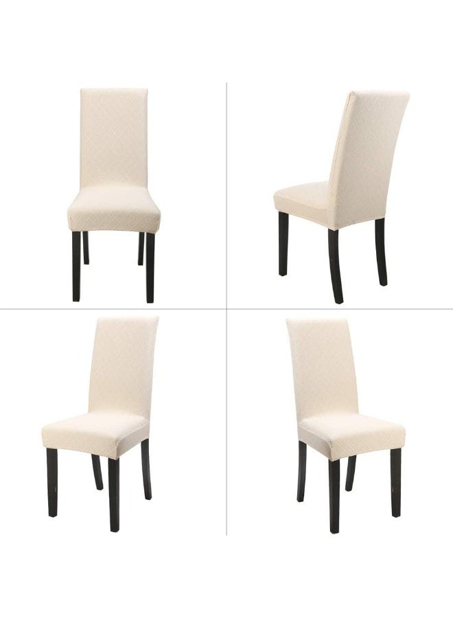 Stretch Dining Chair Polyester Spandex Fabric Slipcovers Washable Removable Chair Slipcover Dining Chair Protector Cover, for Kitchen, Dining Room (Beige/Jacquard,Pack of 4) - Image 2