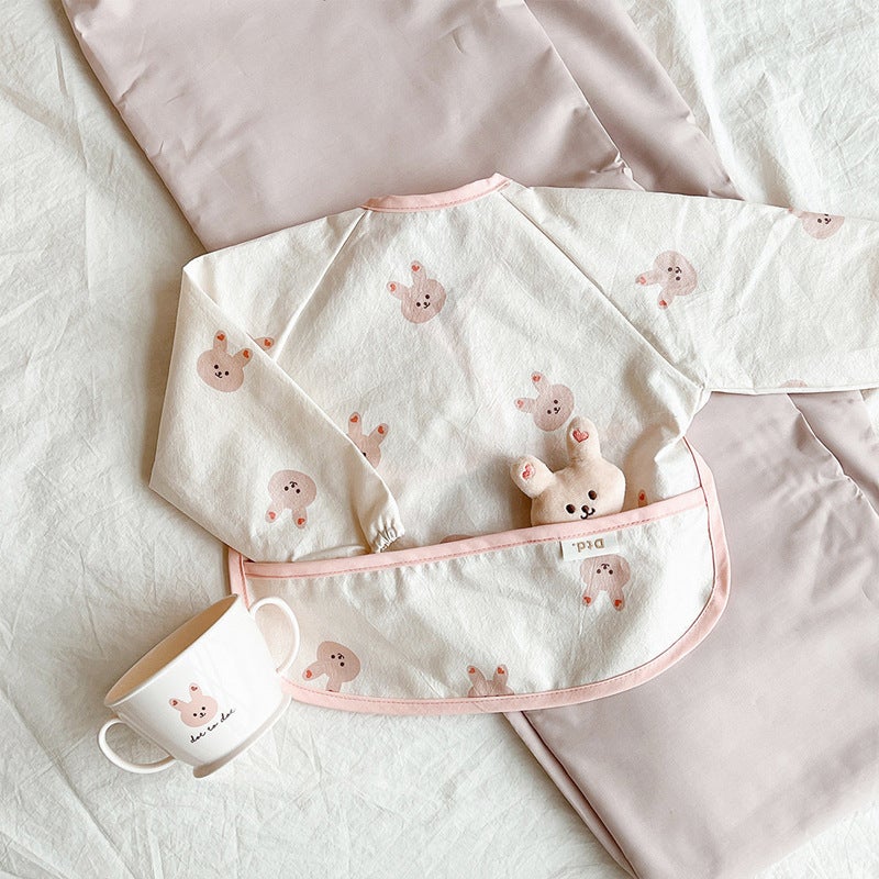 Korean Style Waterproof Baby Bib Apron Bunny Long Sleeve 