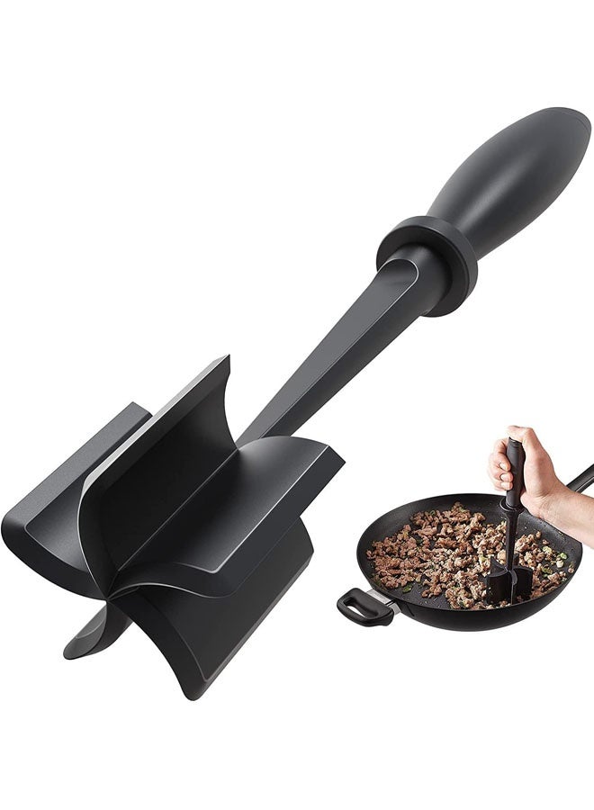 Meat Chopper, Hamburger Grinder, Premium Heat Resistant Smasher for Ground Beef, Burger Grinder Nylon Potato Mix Tool, Meat & Poultry Tenderizers, Black - Image 1