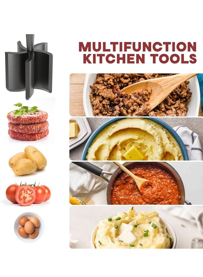 Meat Chopper, Hamburger Grinder, Premium Heat Resistant Smasher for Ground Beef, Burger Grinder Nylon Potato Mix Tool, Meat & Poultry Tenderizers, Black - Image 2