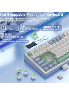AULA F75 75% Wireless Mechanical Keyboard,Gasket Hot Swappable Custom Keyboard,Pre-lubed Graywood V3 Switches RGB Backlit Gaming Keyboard,2.4GHz/Type-C/BT5.0 Mechanical Keyboard  - Image 4