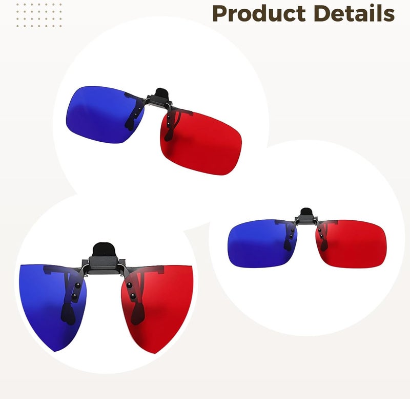 Red-Blue 3D Glasses, Clip-On, Tv Movies, 2 Pcs, Black Frame, Blue Red Lenses, Tr Frame, 1.6 X 5.2 X 2.4 In（4.1 X 13.2 X 6 Cm） - Image 4