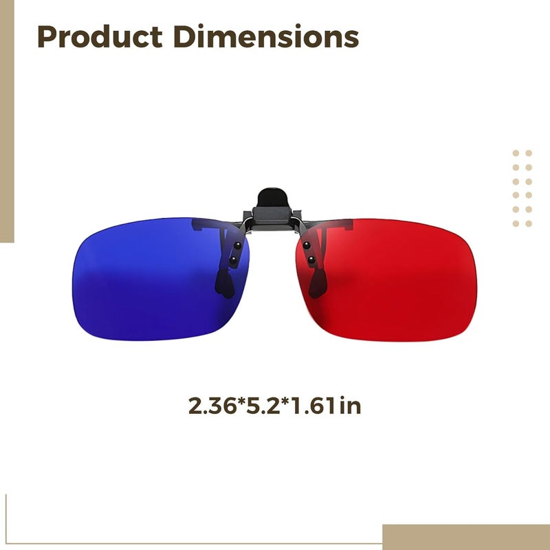 Red-Blue 3D Glasses, Clip-On, Tv Movies, 2 Pcs, Black Frame, Blue Red Lenses, Tr Frame, 1.6 X 5.2 X 2.4 In（4.1 X 13.2 X 6 Cm） - Image 3
