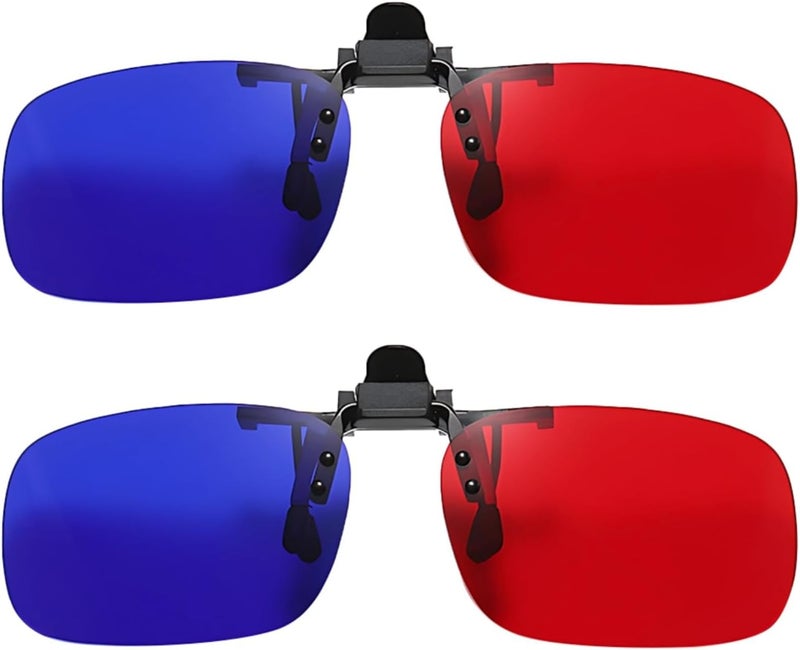 Red-Blue 3D Glasses, Clip-On, Tv Movies, 2 Pcs, Black Frame, Blue Red Lenses, Tr Frame, 1.6 X 5.2 X 2.4 In（4.1 X 13.2 X 6 Cm） - Image 1