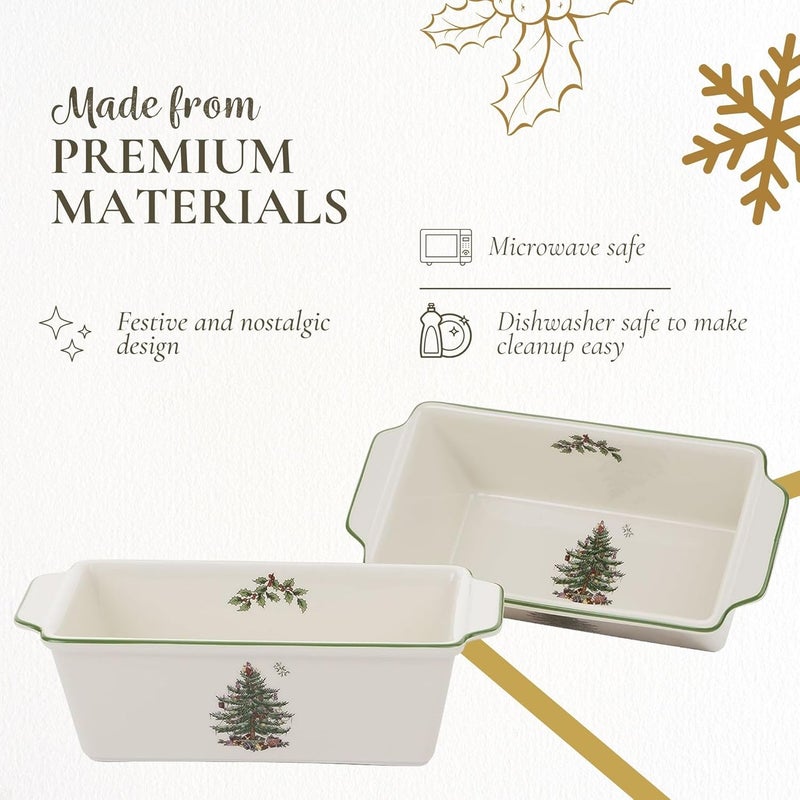 Spode Christmas Tree Loaf Pan Set of 2  NonStick Earthenware Bread Pan for Baking Holiday Bakeware Banana Bread Meatloaf Pound Cake Dishwasher and Oven Safe 775 x 35 - Image 4