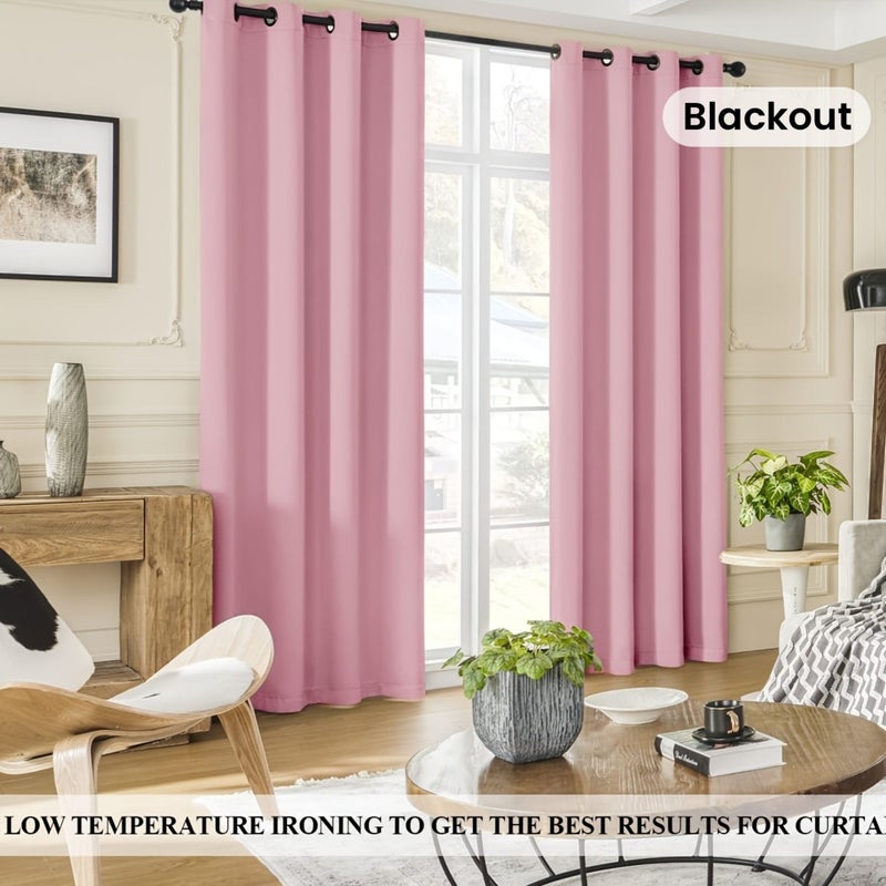 قطعة واحدة من ستارة تعتيم باللون الوردي مع تصميم حلقات معدنية برونزية، مقاس 39.37x98.43 بوصة، لتزيين الغرفة، عازلة لحرارة الصيف. - Image 1