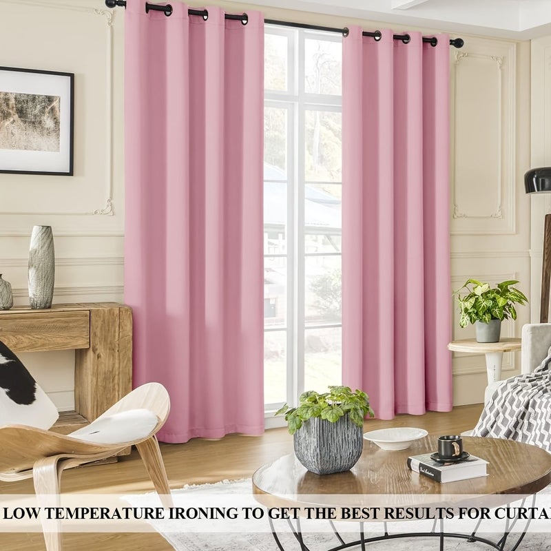 قطعة واحدة من ستارة تعتيم باللون الوردي مع تصميم حلقات معدنية برونزية، مقاس 39.37x98.43 بوصة، لتزيين الغرفة، عازلة لحرارة الصيف. - Image 2